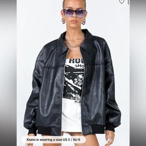 Princess Polly Goldsmith Faux Leather Bomber Jacket Black size 2
